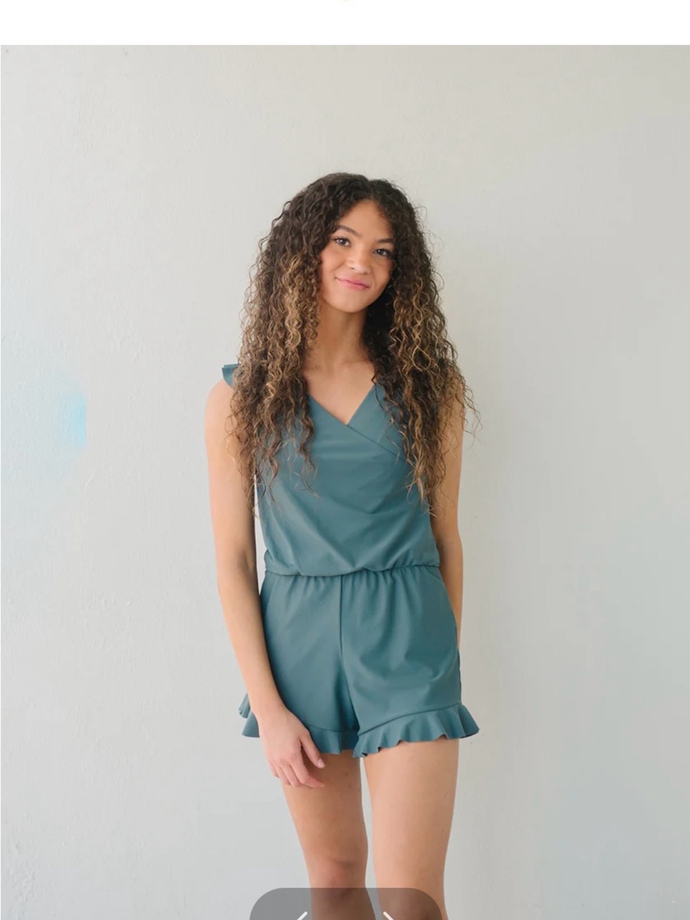 Honey Mark Ginger Swim Romper with Ruffle Hem in Juniper Blue - Picture 7 of 8